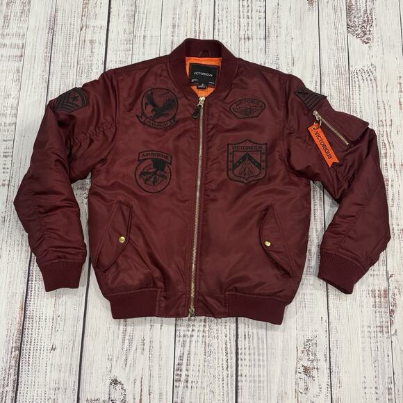 VICTORIOUS Other - Victorious Bomber Jacket Men’s Small Maroon Military Patch Y2K Grunge Streetwear